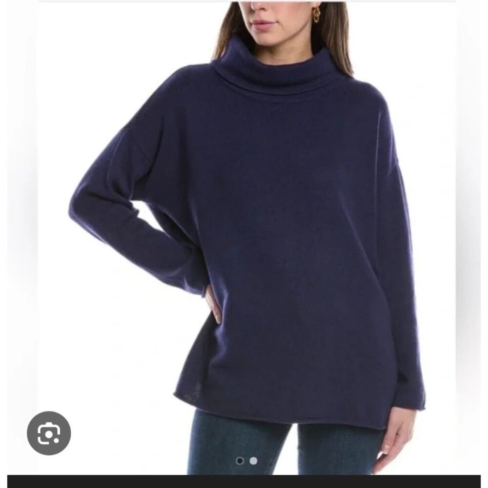 Eileen Fisher Venus Navy Blue Organic Cotton & Recycled Cashmere Turtleneck Knit